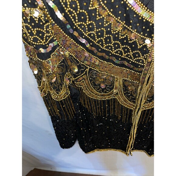 Jean For Joseph Le Bon Women’s Dressy Jacket Size XL Black Gold Beaded Sequined - Picture 6 of 12